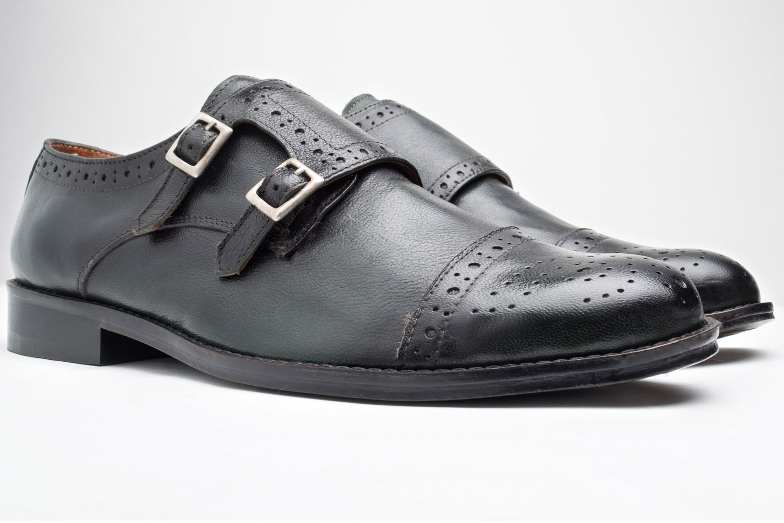 ANTIQUED DARK BOTTLE GREEN TOECAP DOUBLE MONK